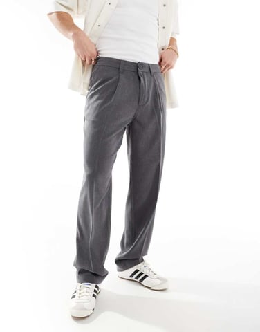 Cotton On relaxed pleated smart trousers in charcoal