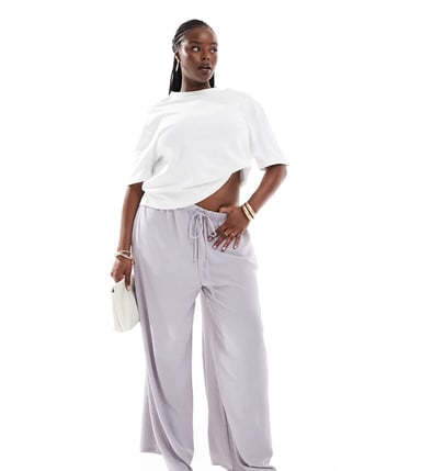 Yours twill wide leg trousers in grey