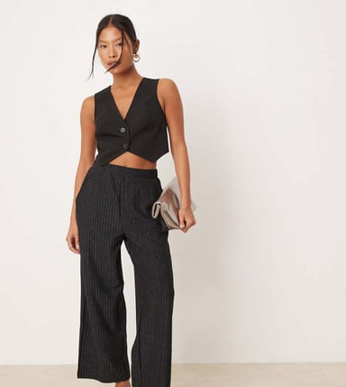 JDY Petite wide leg trousers in black