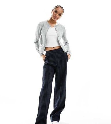 Pieces Tall wide leg tailored trousers in charcoal pinstripe