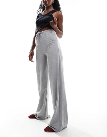 ASOS DESIGN linen look wide leg trousers in charcoal