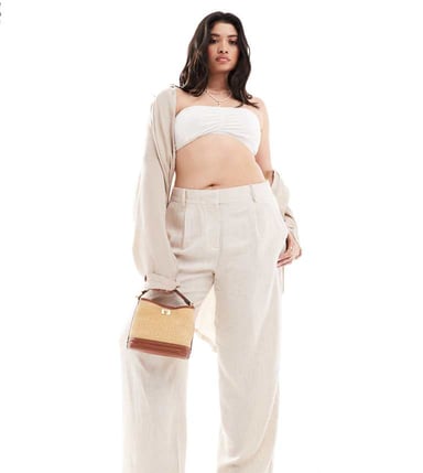 Vero Moda Curve wide leg dad trousers in oatmeal
