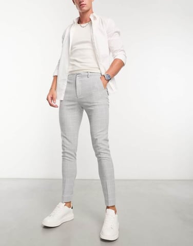 ASOS DESIGN super skinny wool mix smart trousers in grey window check