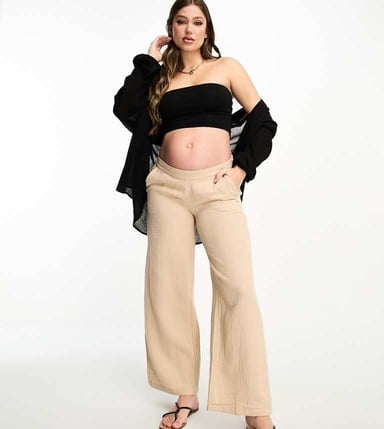 Vero Moda Maternity textured soft trousers in cream