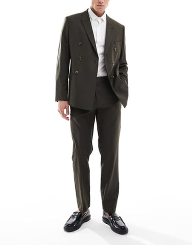 ASOS DESIGN slim fit clean wool blend suit trouser in olive