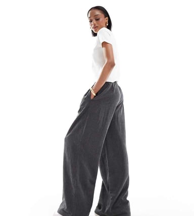 ASOS DESIGN Tall cord wide leg pull on trousers in grey