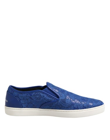 Dolce & Gabbana Blå Läder Spets Slip-On Sneakers