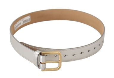 Dolce & Gabbana Silver Läder Guldfärgad Logo Metallspänne Bälte