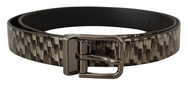 Dolce & Gabbana Brown Herringbone Leather Gray Belt