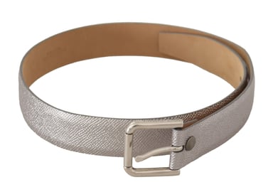 Dolce & Gabbana Metallisk Silverläder Bälte med Metallspänne