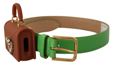 Dolce & Gabbana Green Leather Devotion Heart Micro Bag Headphones Belt