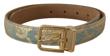 Dolce & Gabbana Blå Läder Jacquard Prägla Guldmetall Spänne Bälte