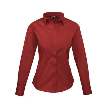 Premier Womens/Ladies Poplin Long-Sleeved Blouse (Burgundy)
