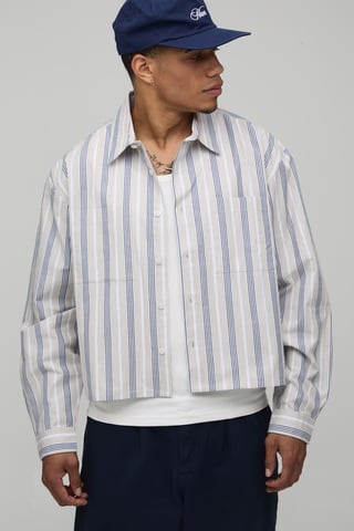 Oversized Crop Boxy Stripe Long Sleeve Shirt