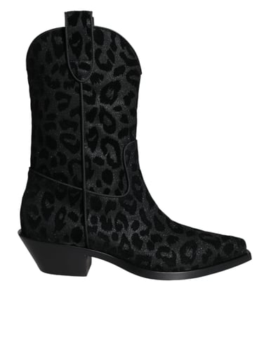 Dolce & Gabbana Svart Grå Leopard Cowboyboots Skor