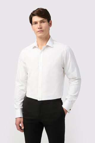Egyption Cotton Tailored Fit White Poplin Double Cuff Reg Collar Shirt