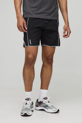 Elasticated Waist Relaxed Crinkle Nylon Piped Shorts