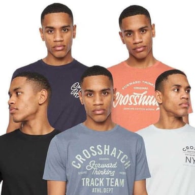 Crosshatch Mens Brandax Printed T-Shirt (Pack of 5) (Navy/Orange/Black/Grey Marl/White)
