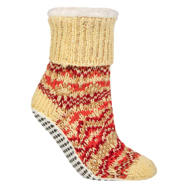 1 Par Dam Chunky Fair Isle Mockasins Grip Strumpor - Varm Vinterslippersstrumpor