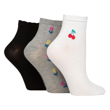 3-pack damer ribbad ankelstrumpor med volang - Mjuk stilren vardagspassform