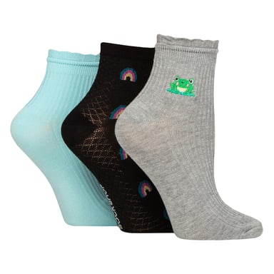 3-Pack Dames Geribbelde Enkelkousen met Rimpelrand - Zachte Stijlvolle Dagelijkse Pasvorm