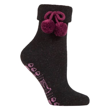 1 Paar Dames Wolmix Slippersokken met Pom Pom - Warme Zachte Gezellige Comfort