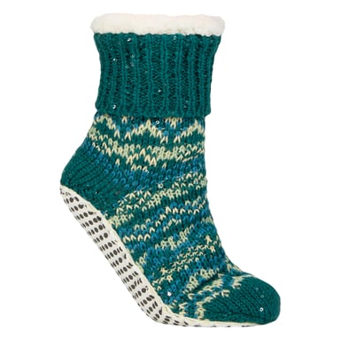 1 Par Damen Chunky Fair Isle Mockasin Greppstrumpor - Varm Vinterinnestrumpa