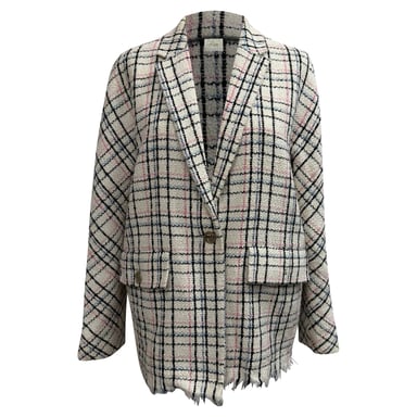 Maje Tweed Plaid Blazer in White Cotton