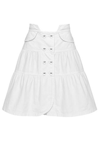 White Tiered A-Line Skirt with Double-Breasted Button Detail
