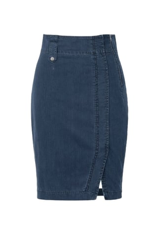 Modern Denim Pencil Skirt with Asymmetric Seam