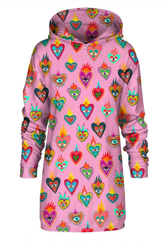 "Pink Mexican Hearts" Oversize Hoodie Dress