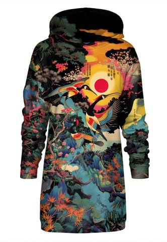"Japanese Heron" Oversize Hoodie Dress