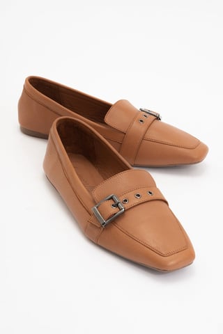 Noir Leather Flat Loafers Women