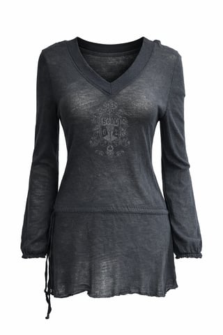 Vintage Wash V-Neck Long Sleeve Top