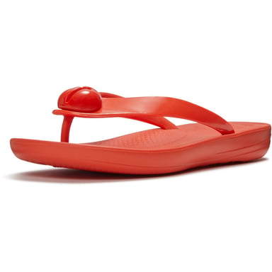 Fitflop iQushion Glossy-Button Polyurethane Women's Cherry Tomato Flip Flops