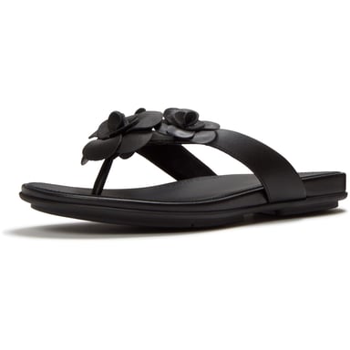 Fitflop Gracie Flower Leren Dames Zwarte Flip-Flops