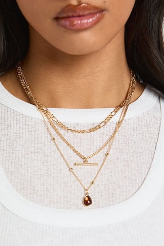 T-bar and Brown Enamel Pendant Layered Necklace