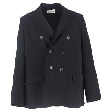 RED Valentino Double-Breasted Back Pleated Blazer in Black Wool