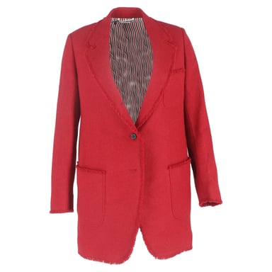 Thom Browne Single-Breasted Raw Hem Accent Blazer in Red Wool