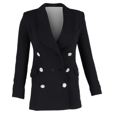 Alessandra Rich Double-Breasted Crystal Button Blazer in Black Wool