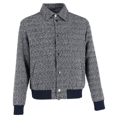 Etro Textured Bomber Jacket Navy Blue Cotton