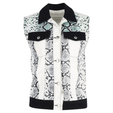 Sandro Paris Snake Print Vest in White Cotton Denim