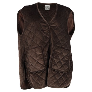 Totême Quilted Oversized Vest In Brown Corduroy