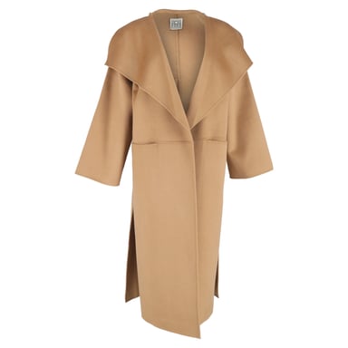Totême Signature Shawl Coat in Brown Wool