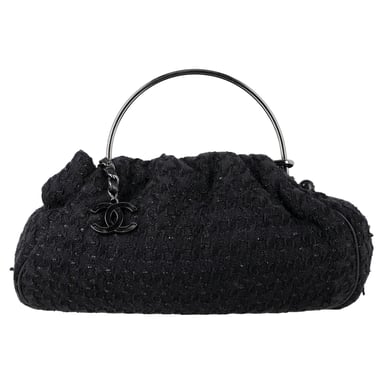 Chanel Tweed gebreide handtas met handvat in zwart katoen