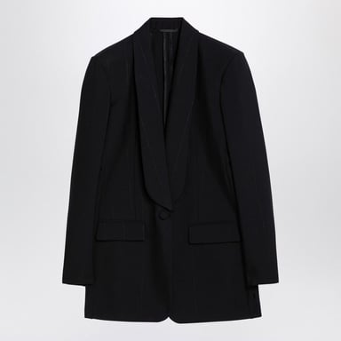 Black Stretch Wool Blend Blazer