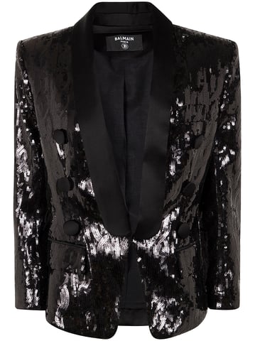 V-neck Glitter Satin Tailored Jkt
