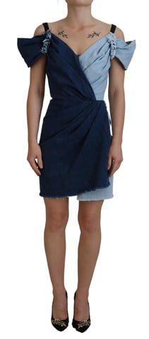 Jeans Mini Klänning Tvåfärgad Knytdesign