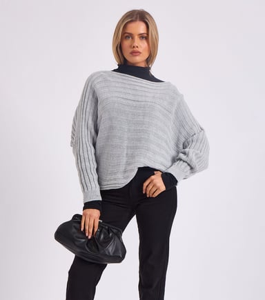 Gestreepte gebreide oversized trui met vleermuismouwen