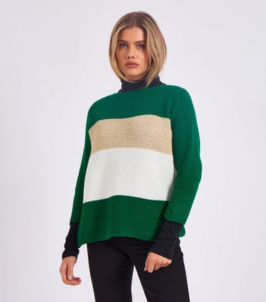 Gestreepte gebreide oversized trui met V-hals